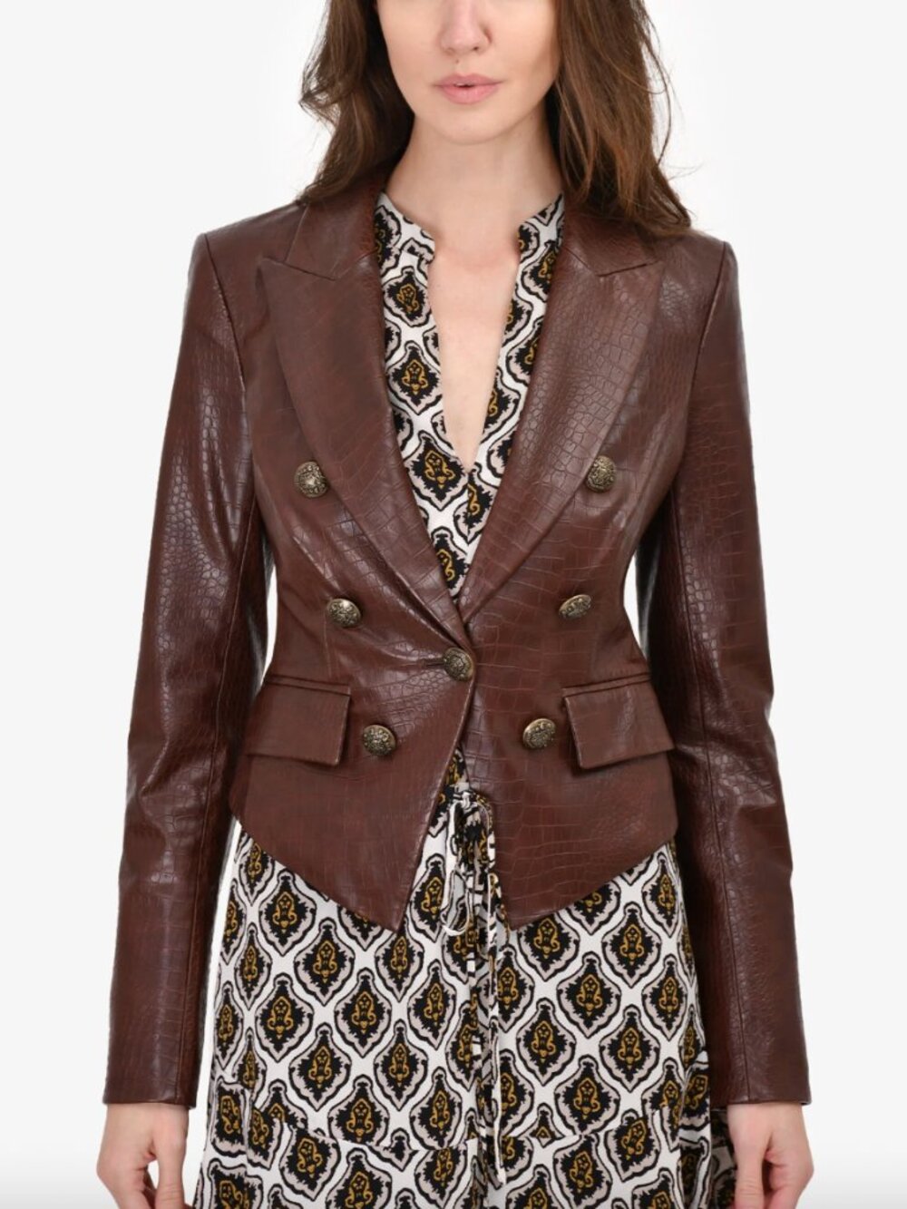 $598 Veronica Beard Brown Cooke Oneta Faux Croc Leather Blazer Jacket size 2 - Picture 2 of 10